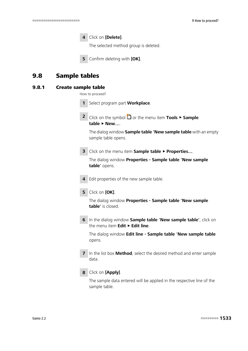 8 sample tables, 1 create sample table, Sample tables 3 | Create sample table 3 | Metrohm tiamo 2.2 Manual User Manual | Page 1547 / 1574