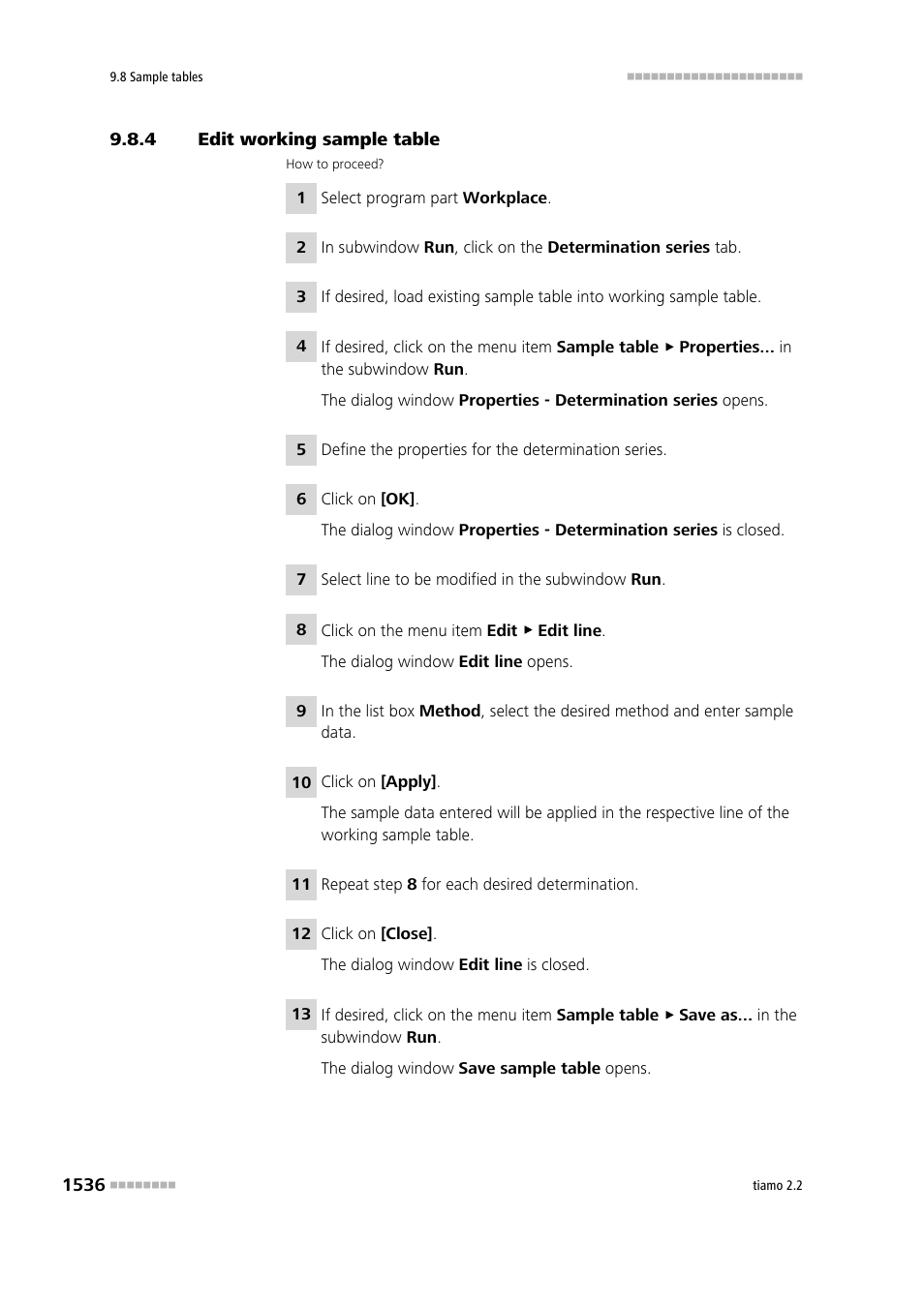 4 edit working sample table, Edit working sample table 6 | Metrohm tiamo 2.2 Manual User Manual | Page 1550 / 1574