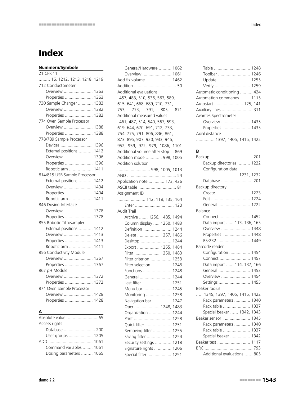 Index | Metrohm tiamo 2.2 Manual User Manual | Page 1557 / 1574