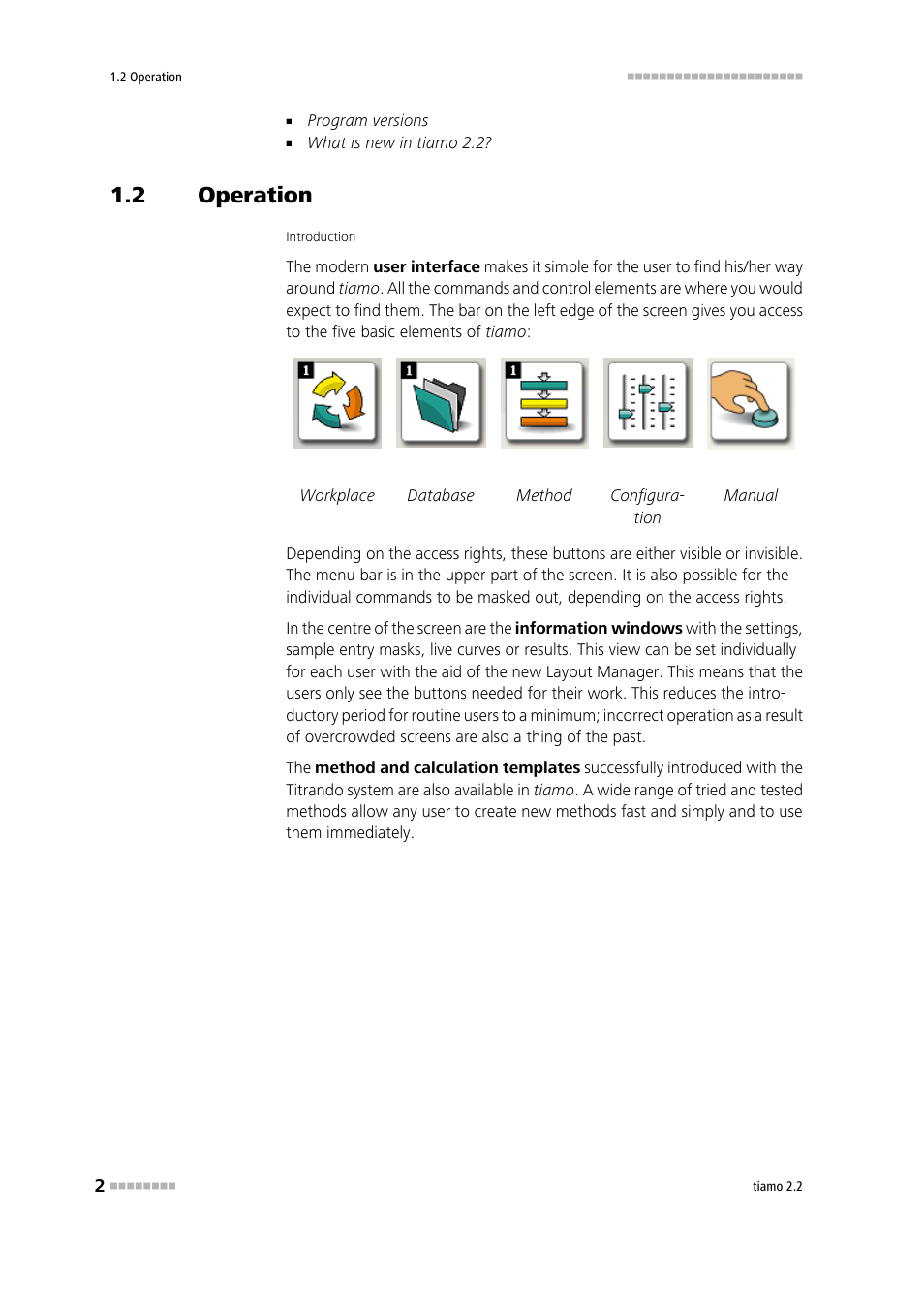 2 operation, Operation, Program interface: easy to operate and configure | Metrohm tiamo 2.2 Manual User Manual | Page 16 / 1574