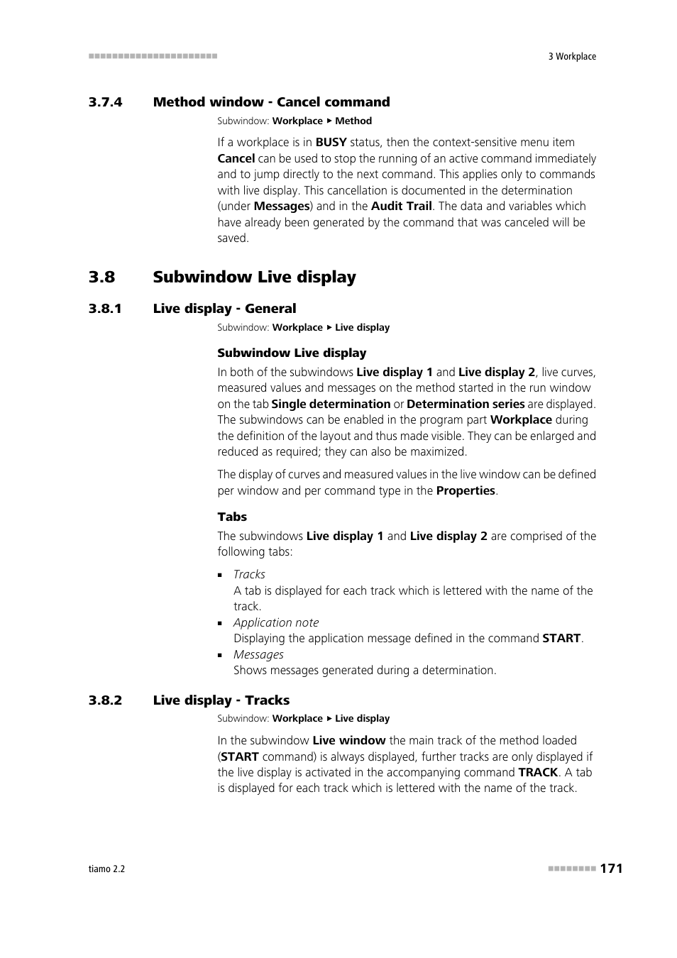 4 method window - cancel command, 8 subwindow live display, 1 live display - general | 2 live display - tracks, Method window - cancel command, Subwindow live display, Live display - general, Live display - tracks, Live display 1, Live display 2 | Metrohm tiamo 2.2 Manual User Manual | Page 185 / 1574