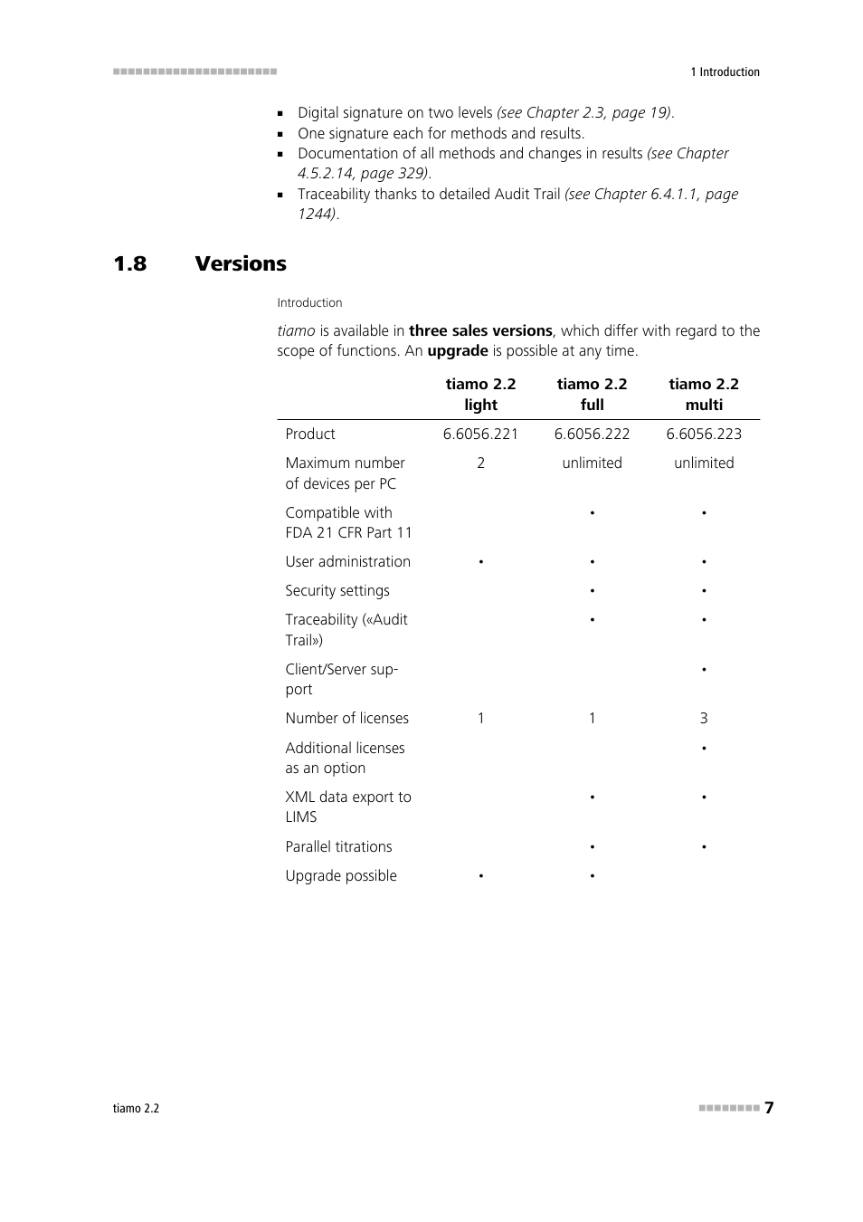 8 versions, Versions, Program versions | Metrohm tiamo 2.2 Manual User Manual | Page 21 / 1574