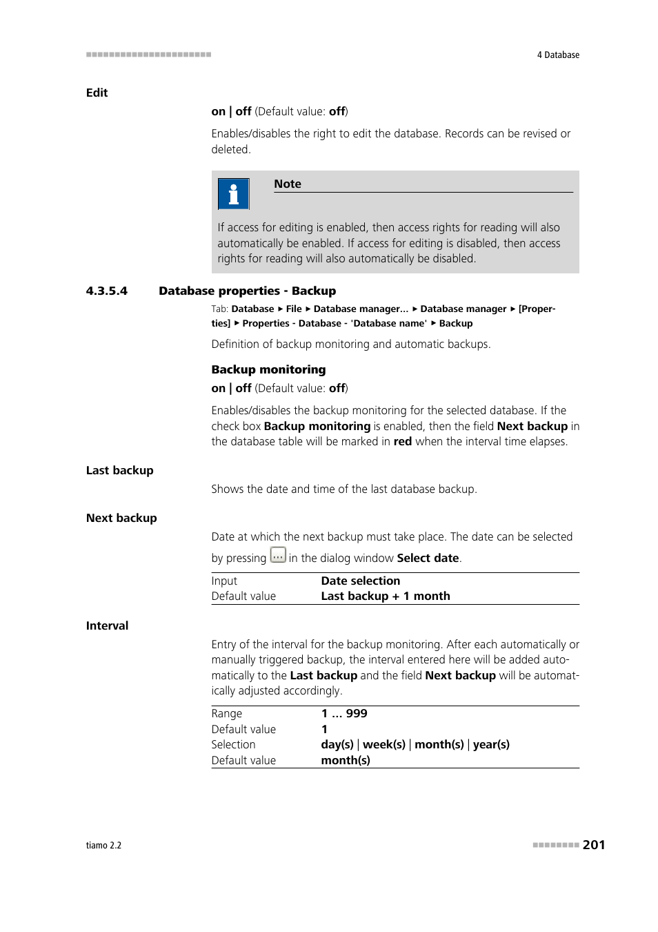 4 database properties - backup, Backup | Metrohm tiamo 2.2 Manual User Manual | Page 215 / 1574