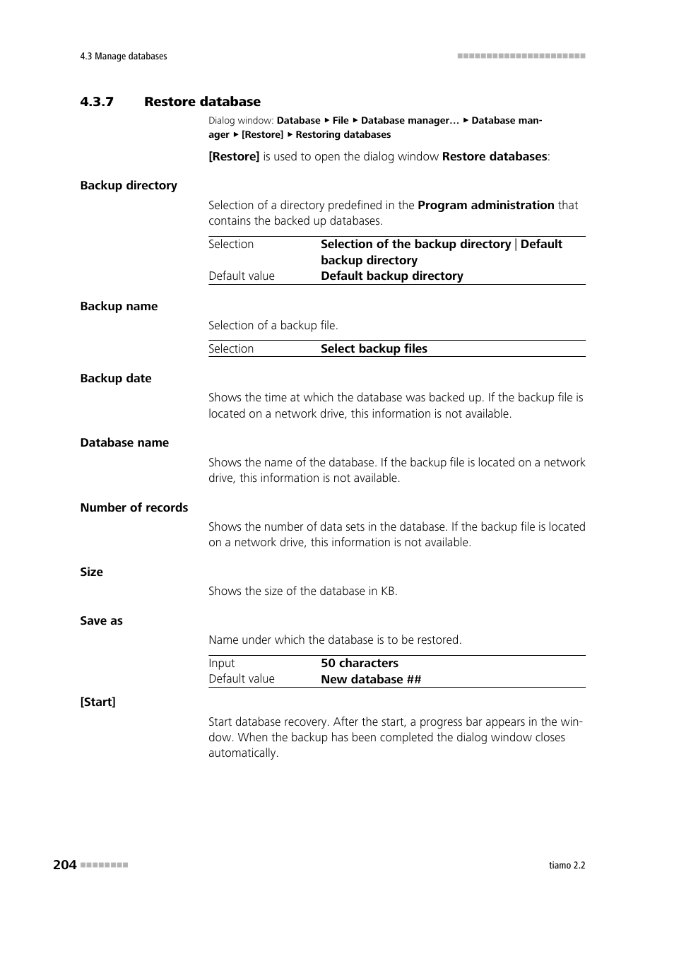 7 restore database, Restore database | Metrohm tiamo 2.2 Manual User Manual | Page 218 / 1574