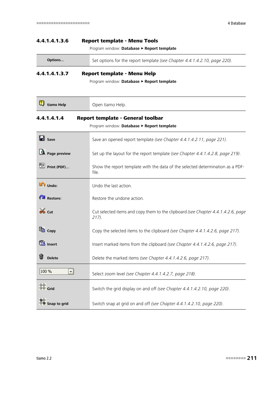 6 report template - menu tools, 7 report template - menu help, 4 report template - general toolbar | General toolbar, Tools, Help | Metrohm tiamo 2.2 Manual User Manual | Page 225 / 1574