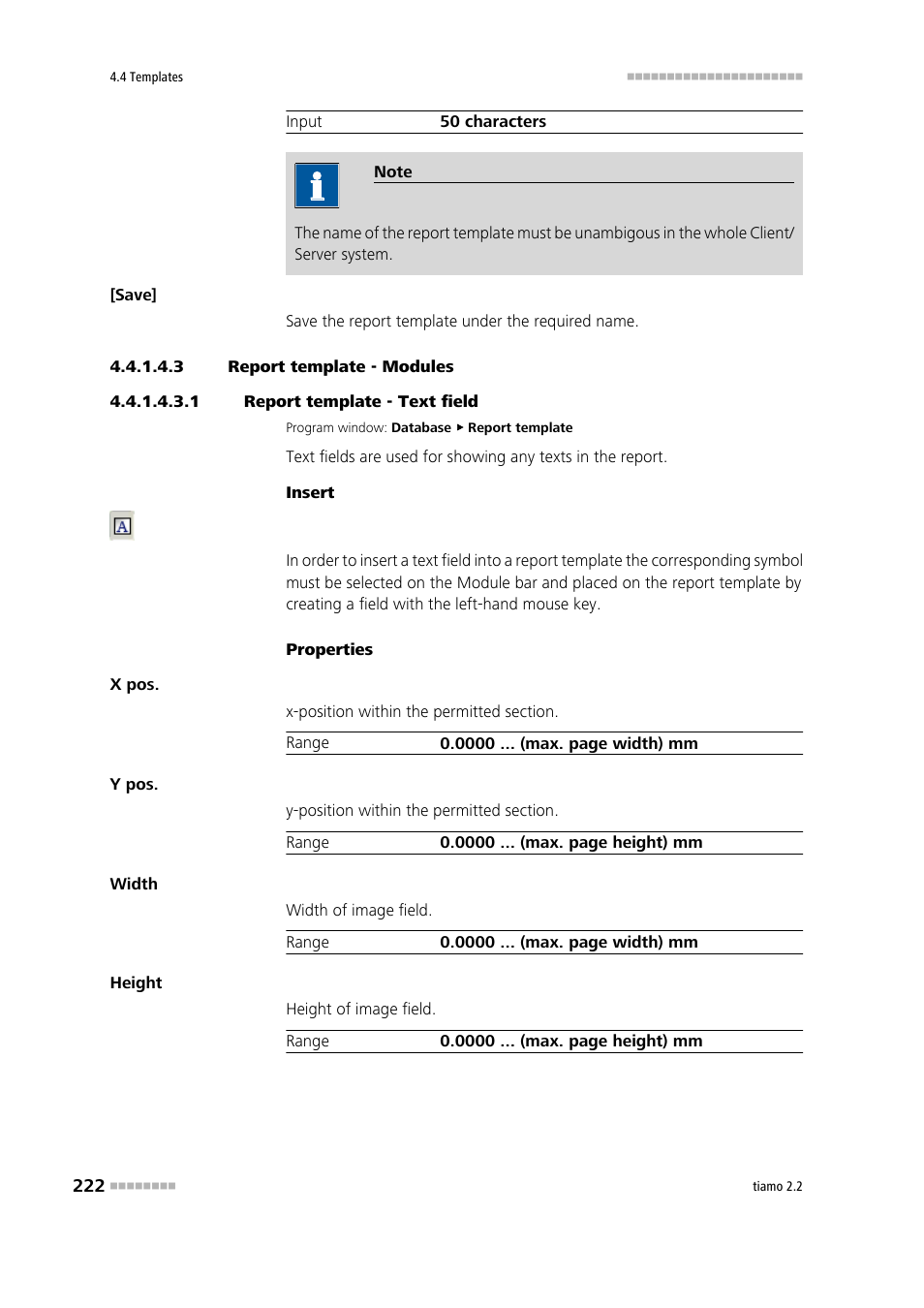 3 report template - modules, 1 report template - text field, Text field | Metrohm tiamo 2.2 Manual User Manual | Page 236 / 1574