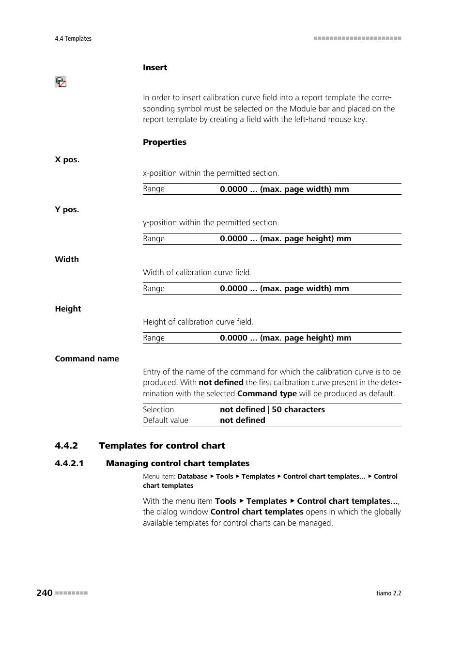 2 templates for control chart, 1 managing control chart templates, Templates for control chart | Edit templates for control charts | Metrohm tiamo 2.2 Manual User Manual | Page 254 / 1574