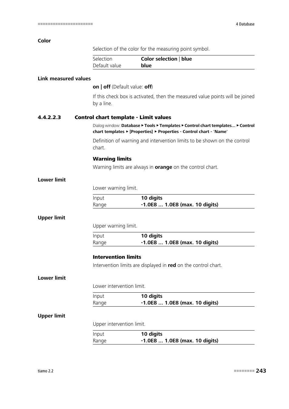 3 control chart template - limit values, Limits | Metrohm tiamo 2.2 Manual User Manual | Page 257 / 1574