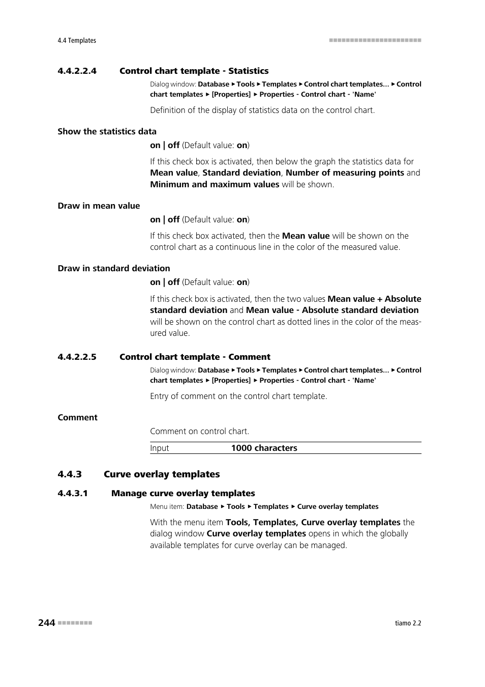 4 control chart template - statistics, 5 control chart template - comment, 3 curve overlay templates | 1 manage curve overlay templates, Curve overlay templates, Edit curve overlay templates, Statistics, Comment | Metrohm tiamo 2.2 Manual User Manual | Page 258 / 1574