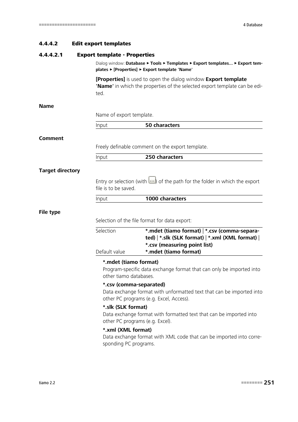 2 edit export templates, 1 export template - properties | Metrohm tiamo 2.2 Manual User Manual | Page 265 / 1574