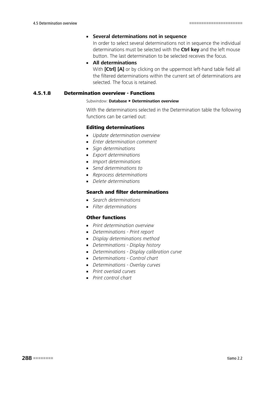 8 determination overview - functions, Overview of functions | Metrohm tiamo 2.2 Manual User Manual | Page 302 / 1574