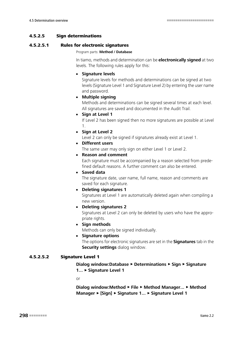 5 sign determinations, 1 rules for electronic signatures, 2 signature level 1 | Metrohm tiamo 2.2 Manual User Manual | Page 312 / 1574