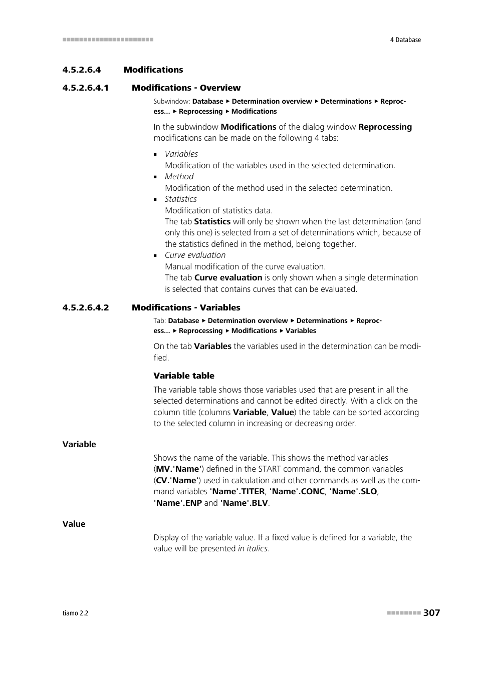 4 modifications, 1 modifications - overview, 2 modifications - variables | Metrohm tiamo 2.2 Manual User Manual | Page 321 / 1574