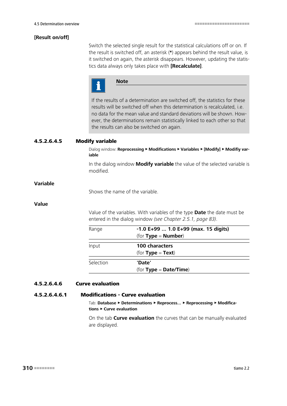 5 modify variable, 6 curve evaluation, 1 modifications - curve evaluation | Curve evaluation | Metrohm tiamo 2.2 Manual User Manual | Page 324 / 1574