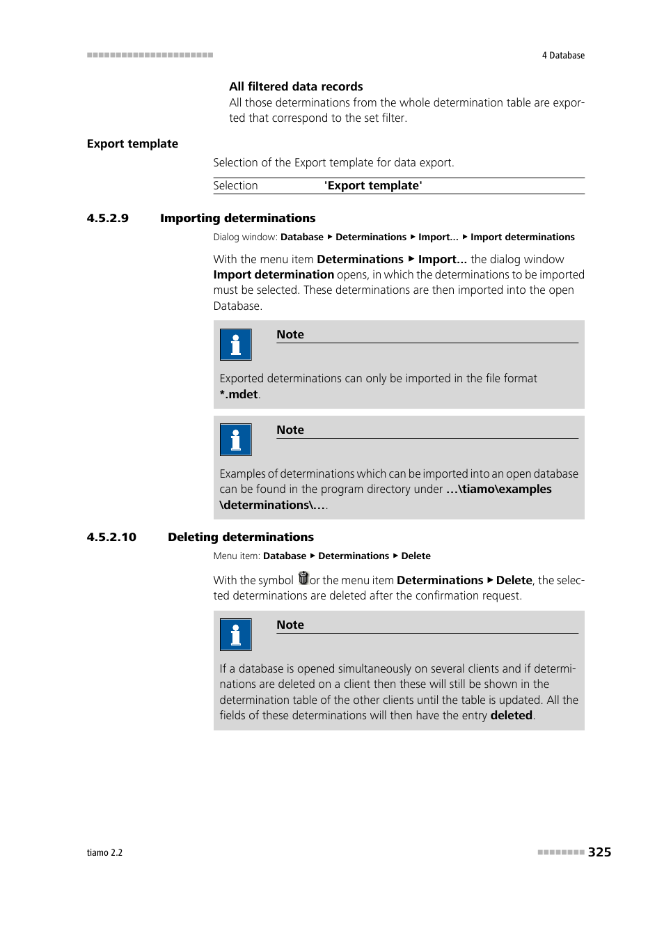 9 importing determinations, 10 deleting determinations, Import determinations | Delete determinations | Metrohm tiamo 2.2 Manual User Manual | Page 339 / 1574