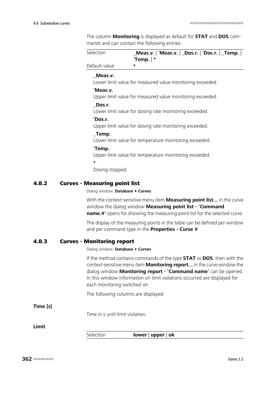 2 curves - measuring point list, 3 curves - monitoring report, Curves - measuring point list | Curves - monitoring report | Metrohm tiamo 2.2 Manual User Manual | Page 376 / 1574