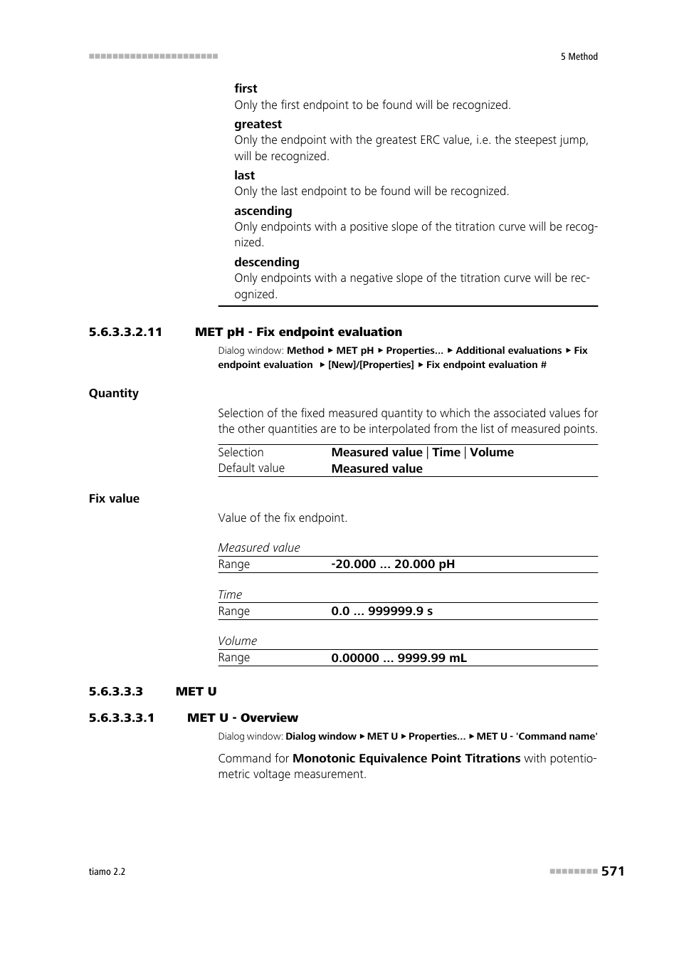 11 met ph - fix endpoint evaluation, 3 met u, 1 met u - overview | Met u | Metrohm tiamo 2.2 Manual User Manual | Page 585 / 1574
