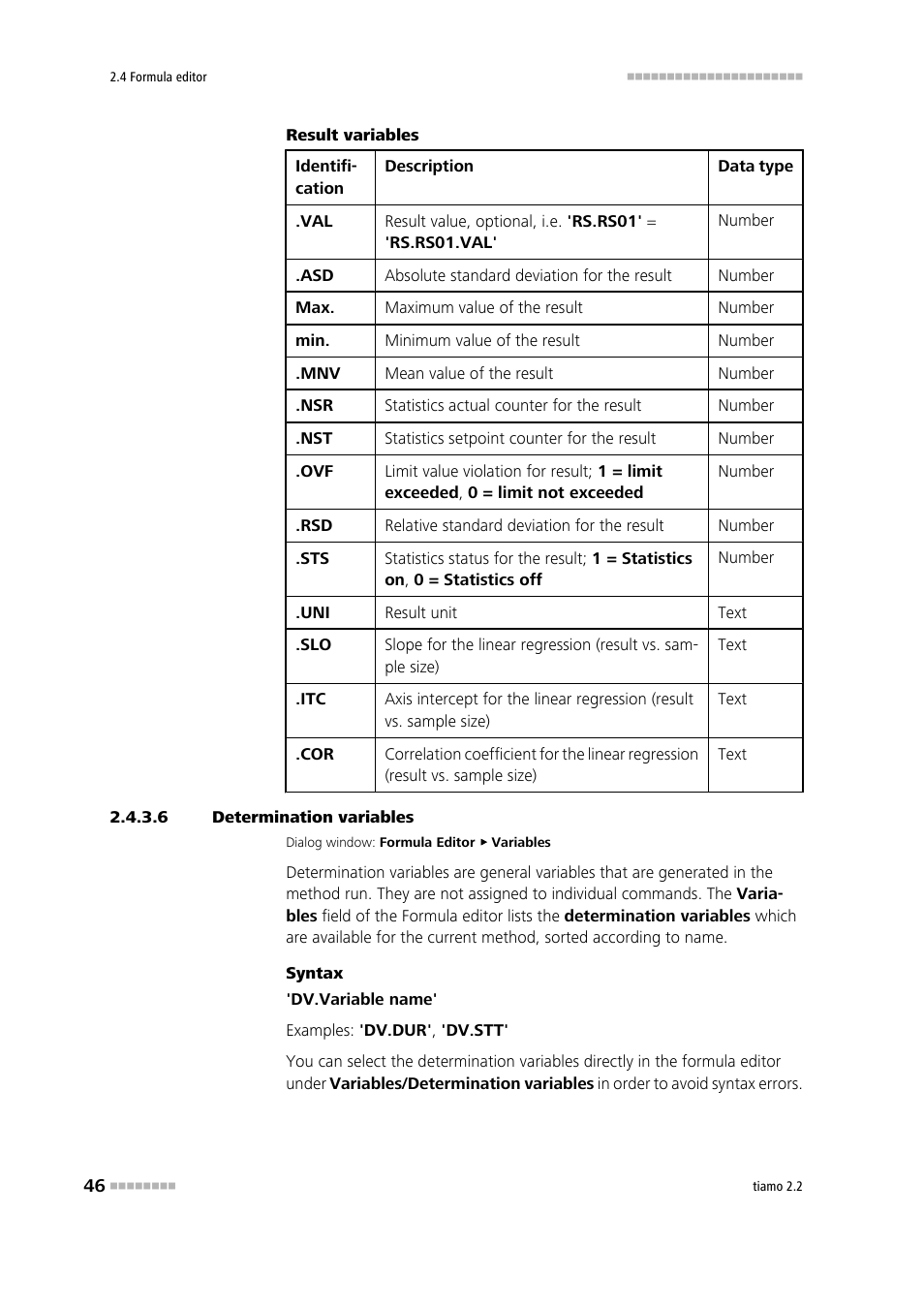 6 determination variables, Determina- tion varia- bles | Metrohm tiamo 2.2 Manual User Manual | Page 60 / 1574