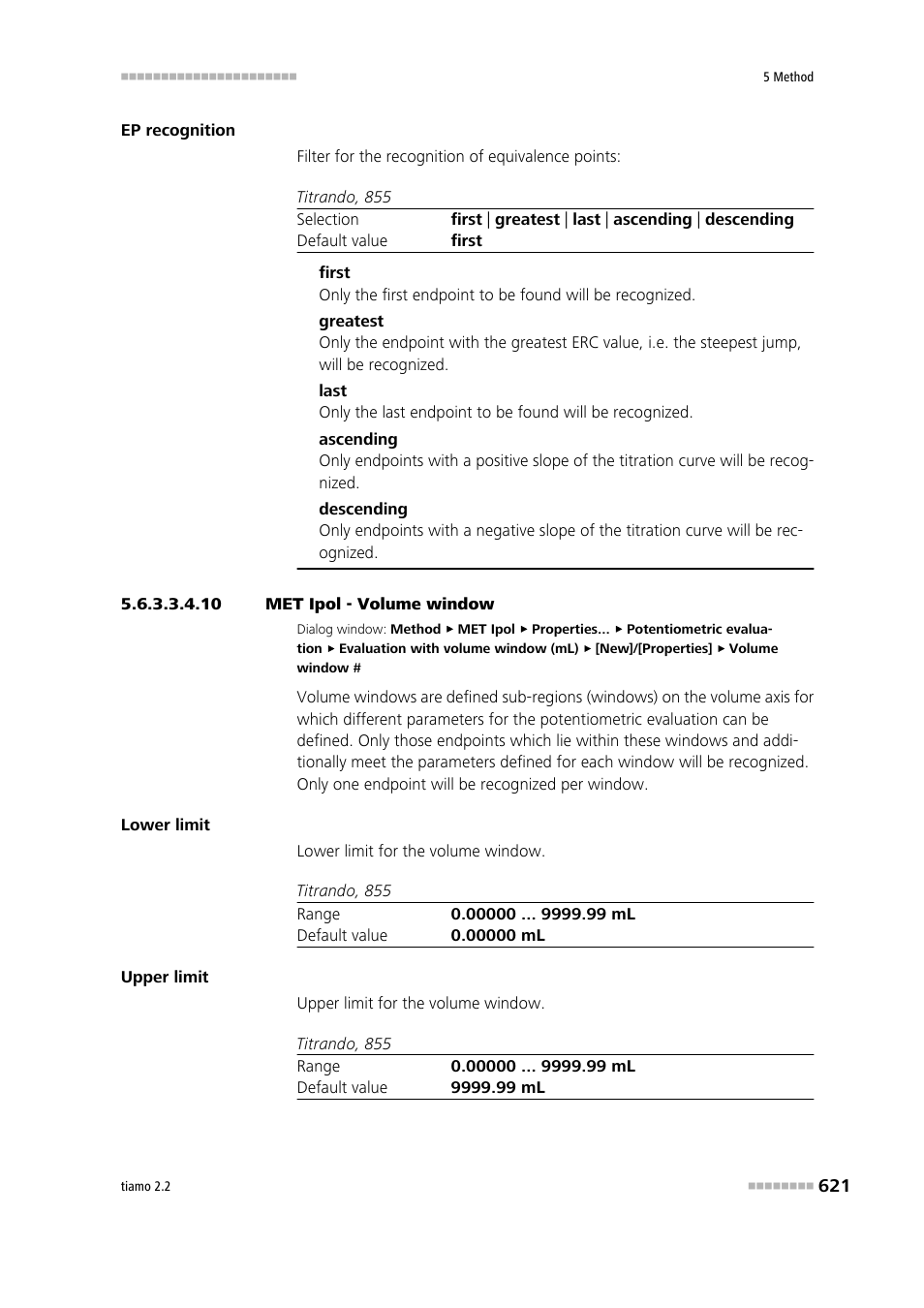 10 met ipol - volume window | Metrohm tiamo 2.2 Manual User Manual | Page 635 / 1574