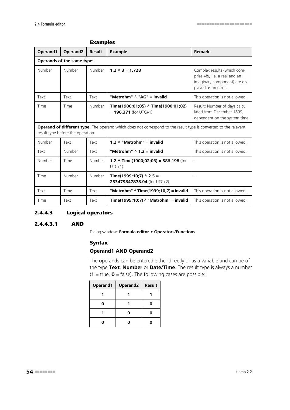 3 logical operators, 1 and, Logic and | Metrohm tiamo 2.2 Manual User Manual | Page 68 / 1574