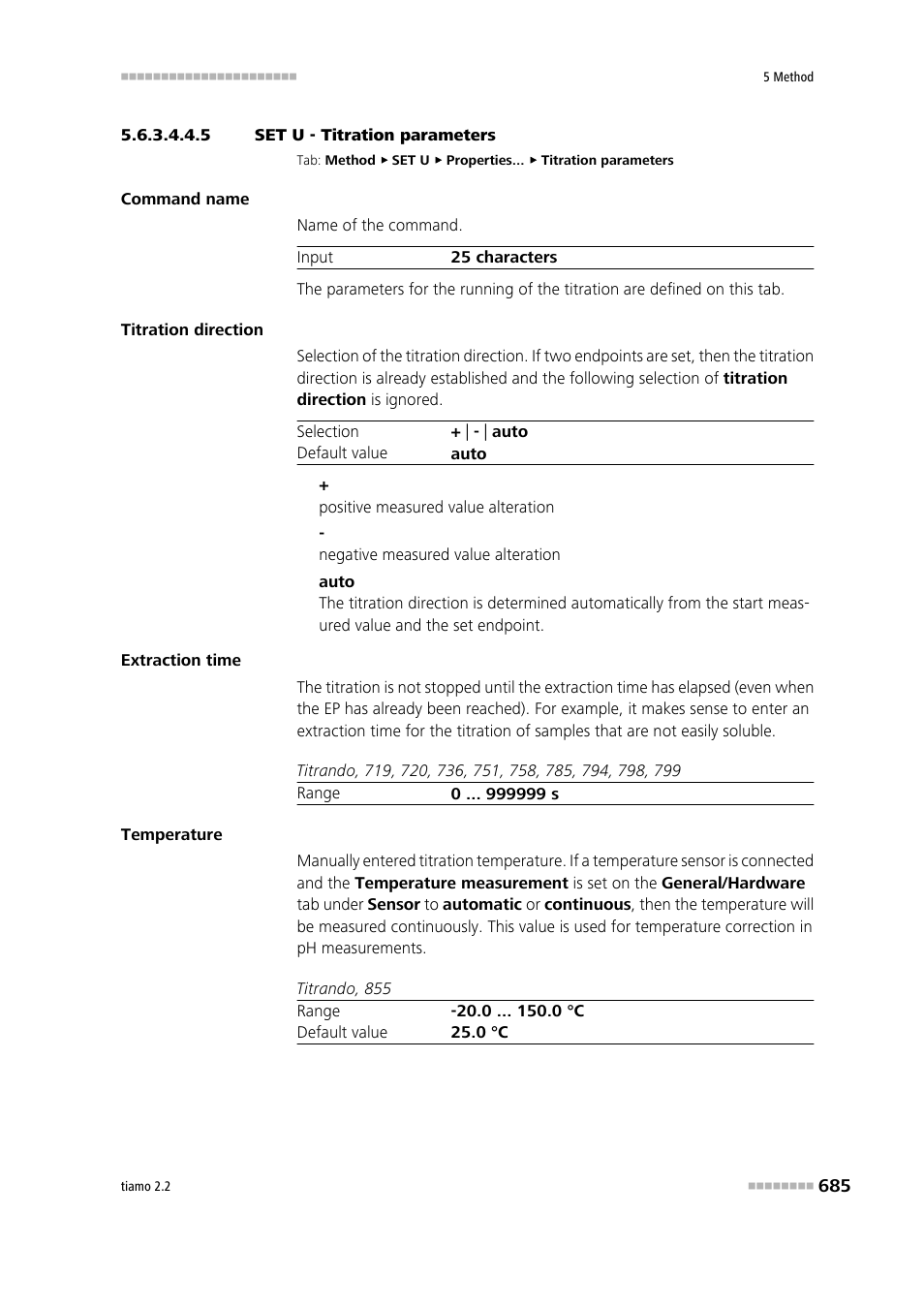 5 set u - titration parameters, Titration parameters | Metrohm tiamo 2.2 Manual User Manual | Page 699 / 1574