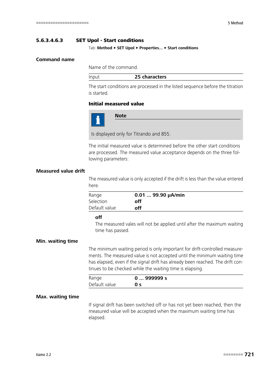 3 set upol - start conditions, Start conditions | Metrohm tiamo 2.2 Manual User Manual | Page 735 / 1574