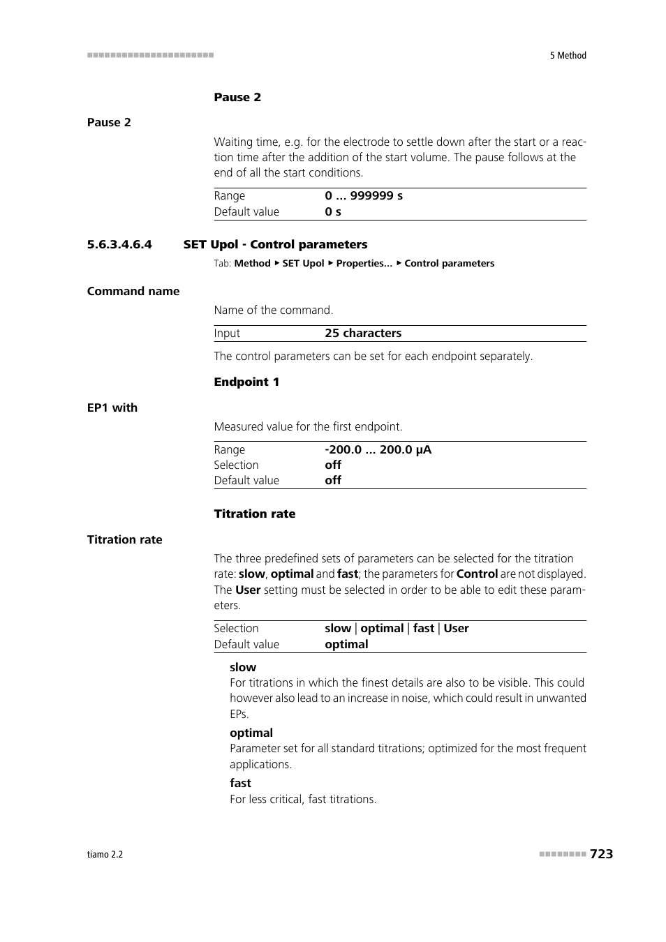 4 set upol - control parameters, Control parameters | Metrohm tiamo 2.2 Manual User Manual | Page 737 / 1574