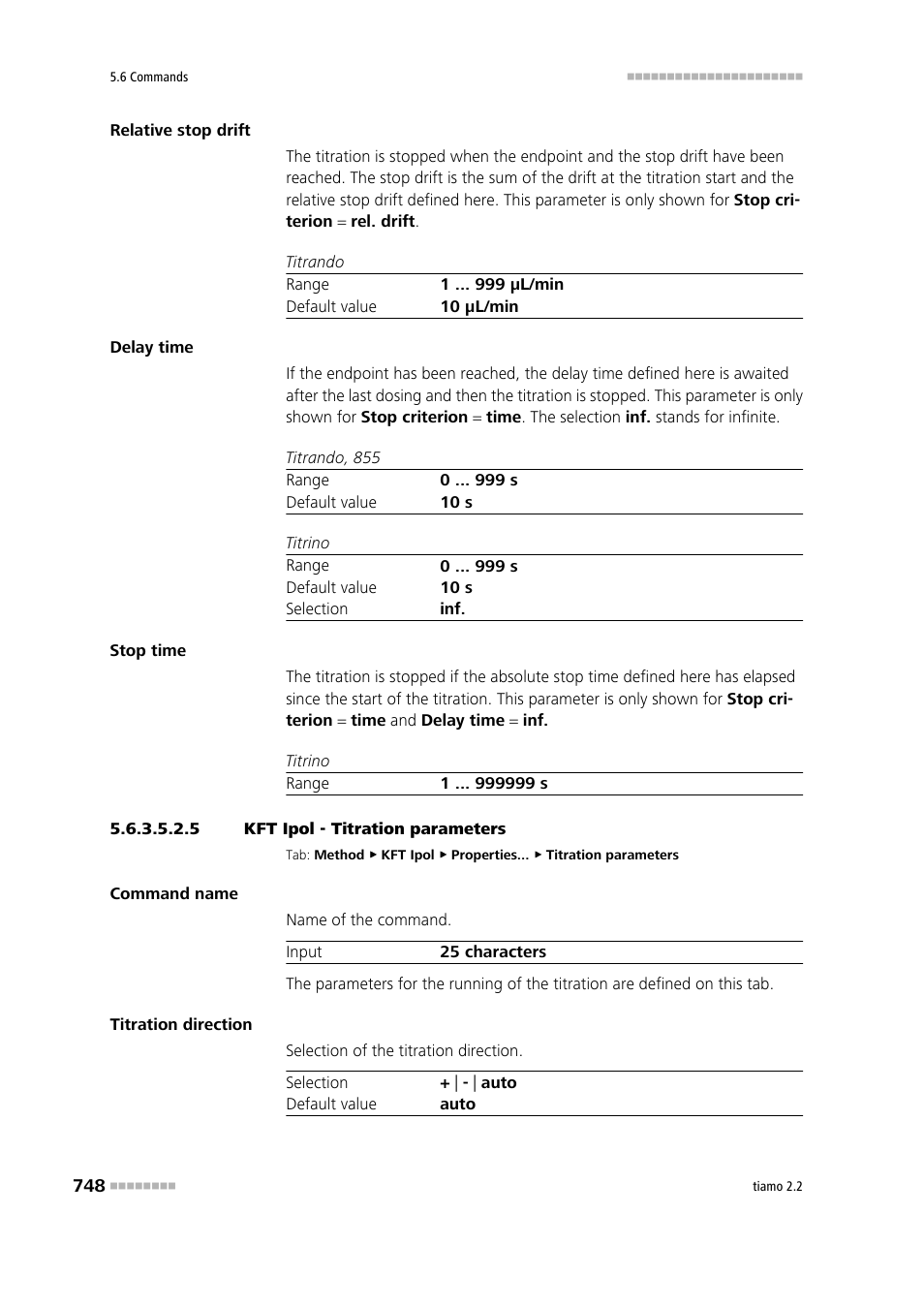 5 kft ipol - titration parameters, Titration parameters | Metrohm tiamo 2.2 Manual User Manual | Page 762 / 1574