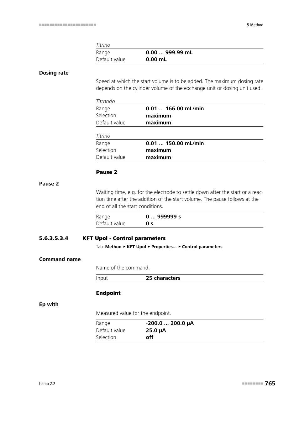 4 kft upol - control parameters, Control parameters | Metrohm tiamo 2.2 Manual User Manual | Page 779 / 1574