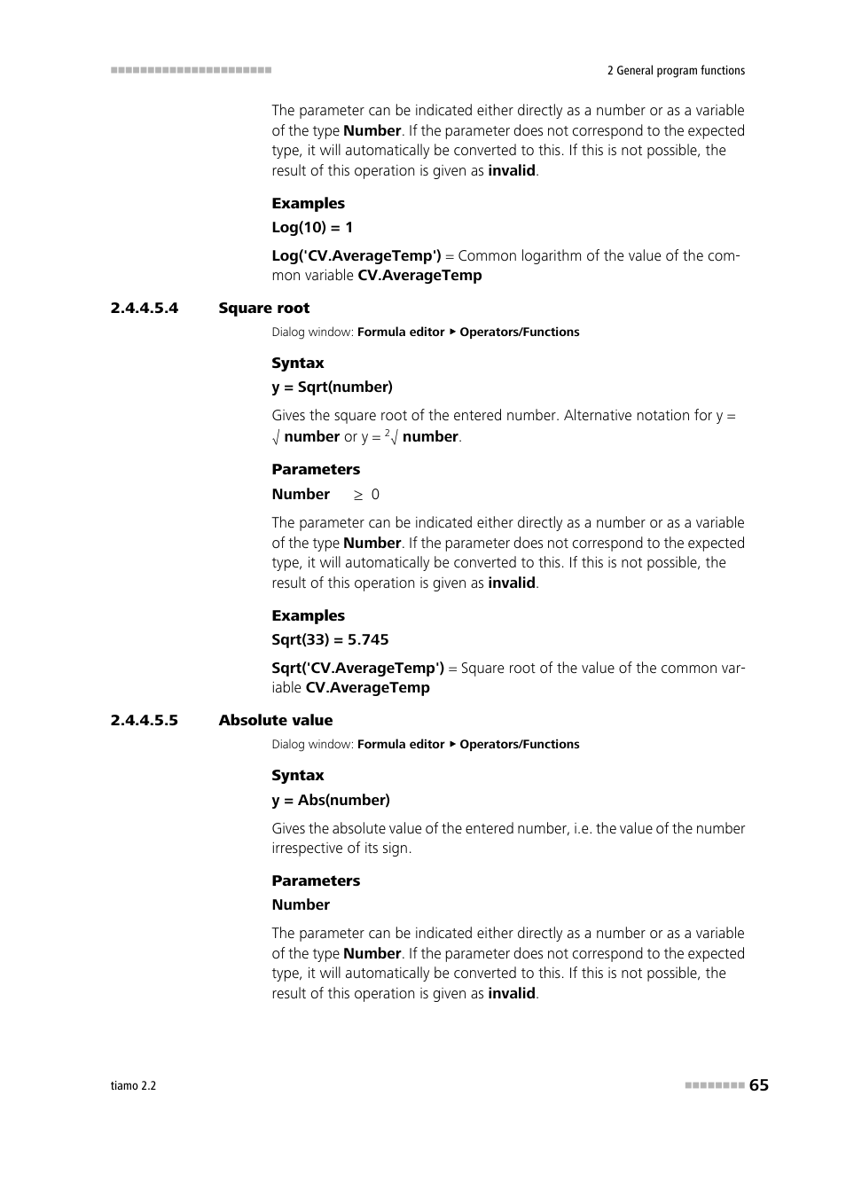 4 square root, 5 absolute value, Square root (sqrt) | Absolute value | Metrohm tiamo 2.2 Manual User Manual | Page 79 / 1574