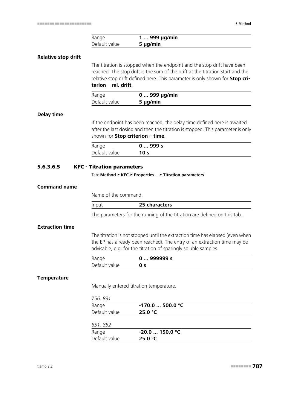 5 kfc - titration parameters, Titration parameters | Metrohm tiamo 2.2 Manual User Manual | Page 801 / 1574