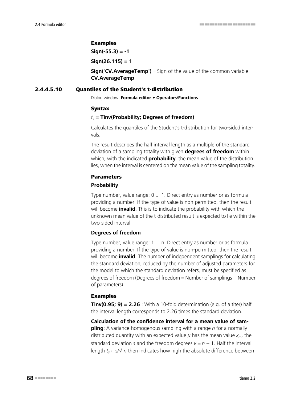 10 quantiles of the student's t-distribution, Quantiles of the student's t-distribution | Metrohm tiamo 2.2 Manual User Manual | Page 82 / 1574