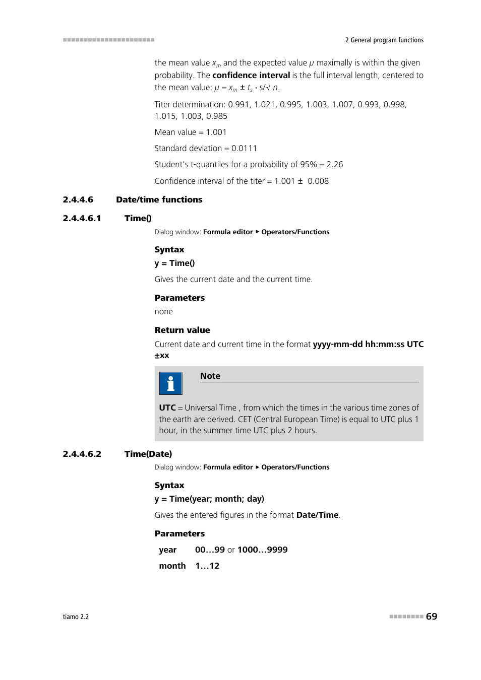 6 date/time functions, 1 time(), 2 time(date) | Time(), Time(date) | Metrohm tiamo 2.2 Manual User Manual | Page 83 / 1574