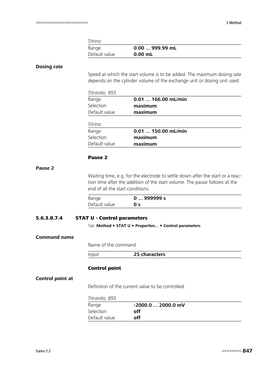 4 stat u - control parameters, Control parameters | Metrohm tiamo 2.2 Manual User Manual | Page 861 / 1574