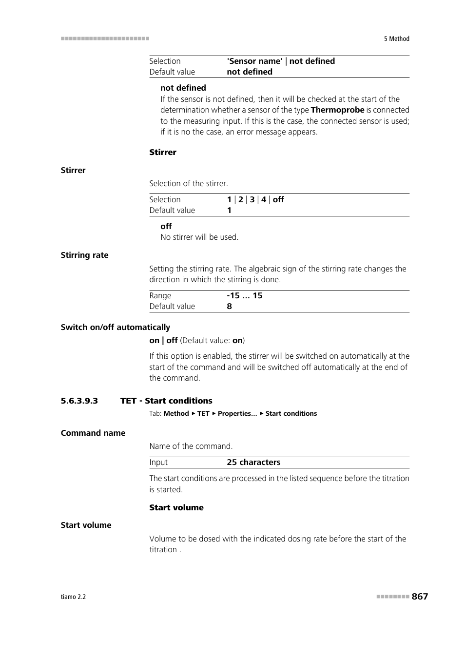 3 tet - start conditions, Start conditions | Metrohm tiamo 2.2 Manual User Manual | Page 881 / 1574