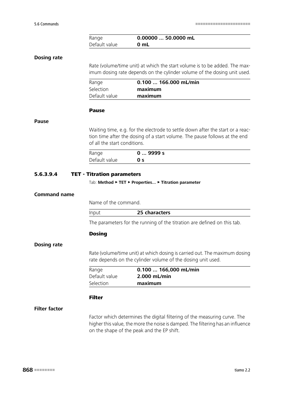 4 tet - titration parameters | Metrohm tiamo 2.2 Manual User Manual | Page 882 / 1574