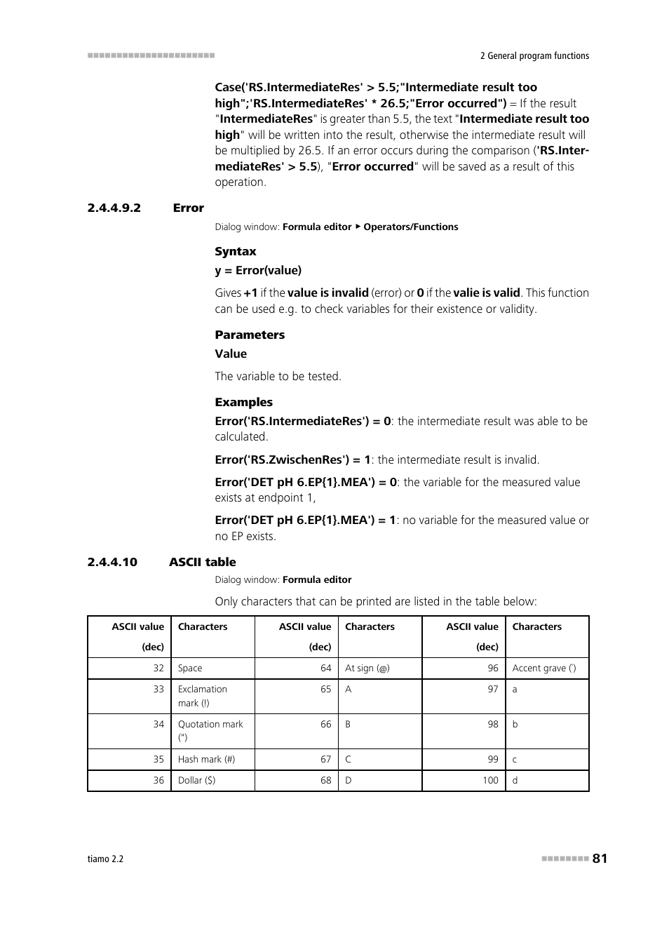 2 error, 10 ascii table | Metrohm tiamo 2.2 Manual User Manual | Page 95 / 1574