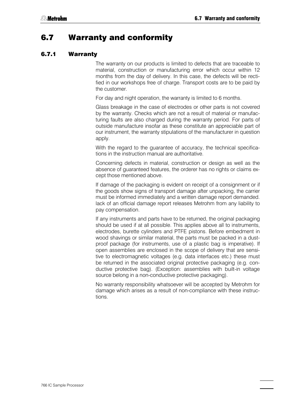 7 warranty and conformity | Metrohm 766 IC Sample Processor User Manual | Page 132 / 143