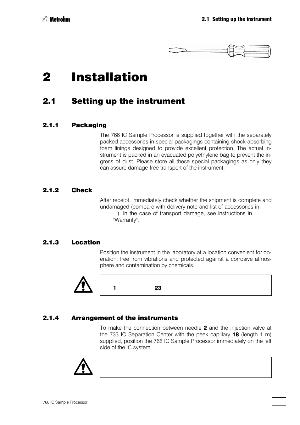 2 installation, 1 setting up the instrument, 2installation | Metrohm 766 IC Sample Processor User Manual | Page 14 / 143