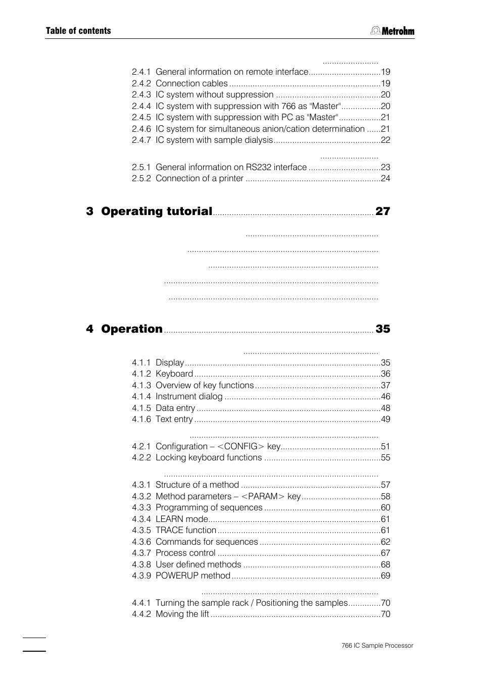 3 operating tutorial, 4 operation | Metrohm 766 IC Sample Processor User Manual | Page 3 / 143