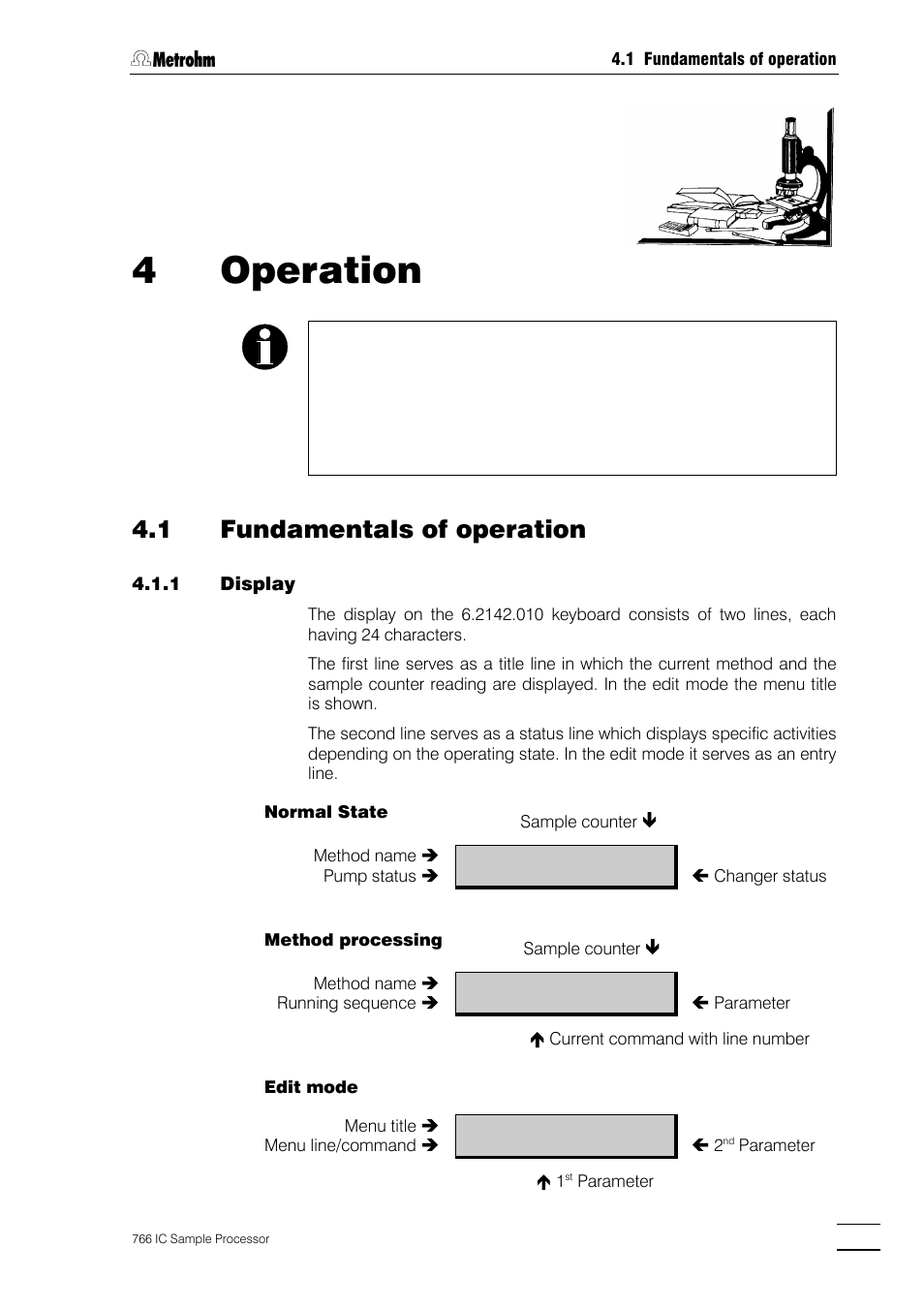 4 operation, 1 fundamentals of operation, 4operation | Metrohm 766 IC Sample Processor User Manual | Page 40 / 143