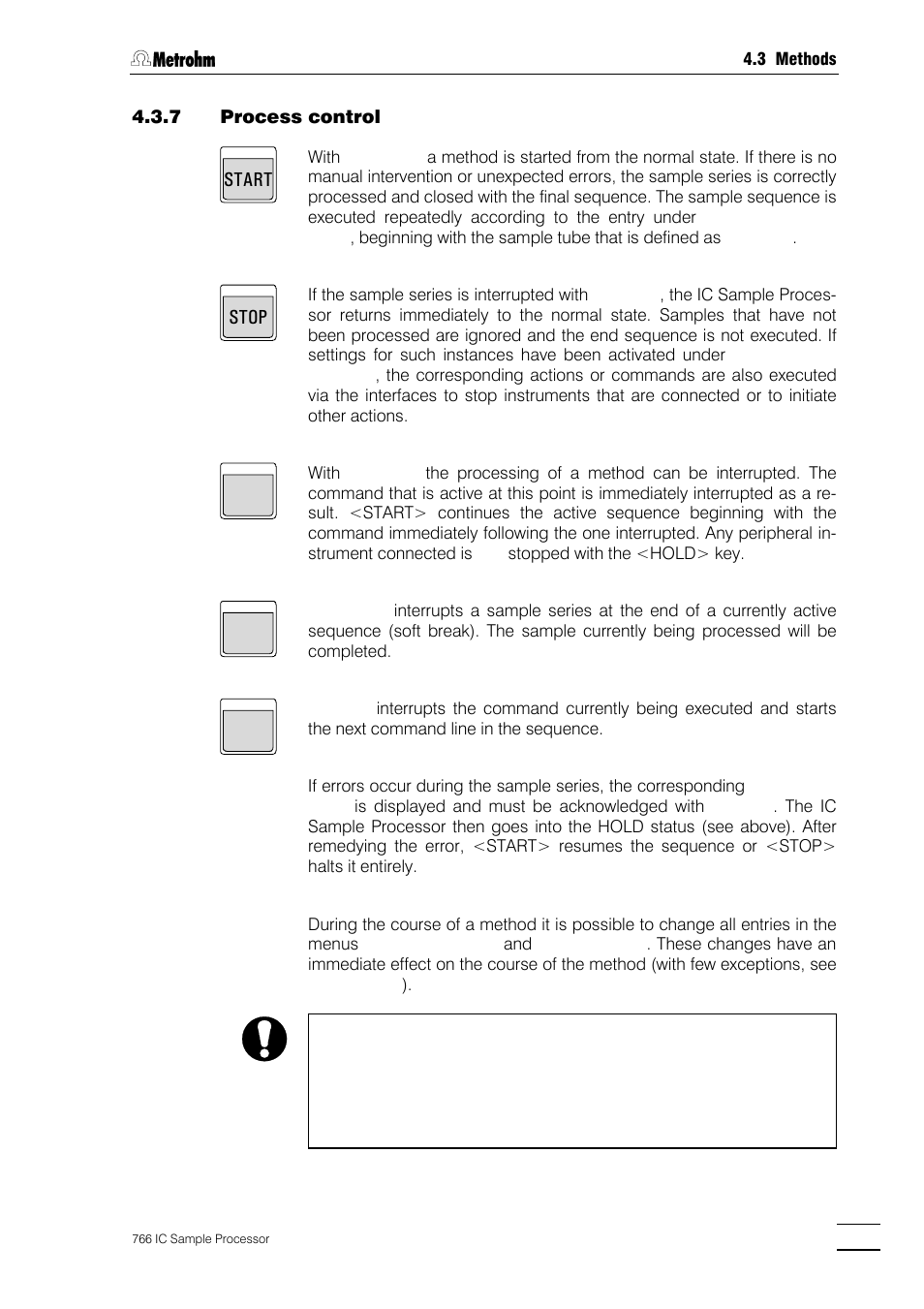 Start, Stop | Metrohm 766 IC Sample Processor User Manual | Page 72 / 143