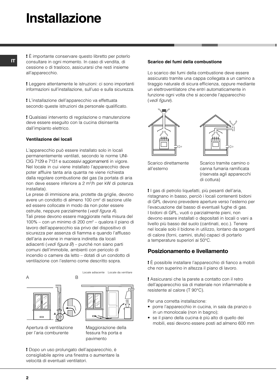 Installazione, Posizionamento e livellamento | Hotpoint Ariston CX 65 SP4 R/HA User Manual | Page 2 / 52
