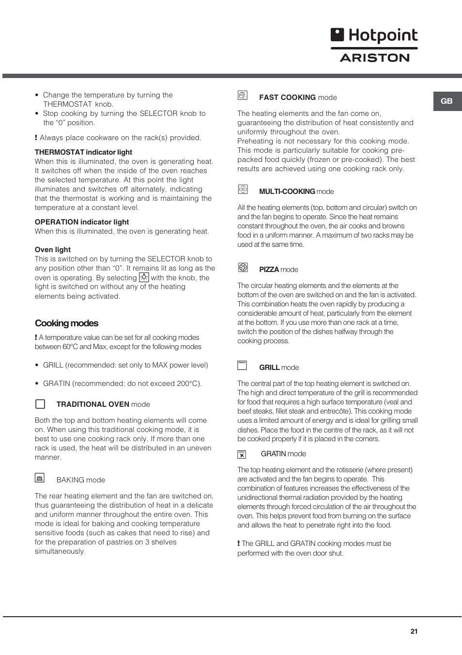 Hotpoint Ariston CX 65 SP4 R/HA User Manual | Page 21 / 52