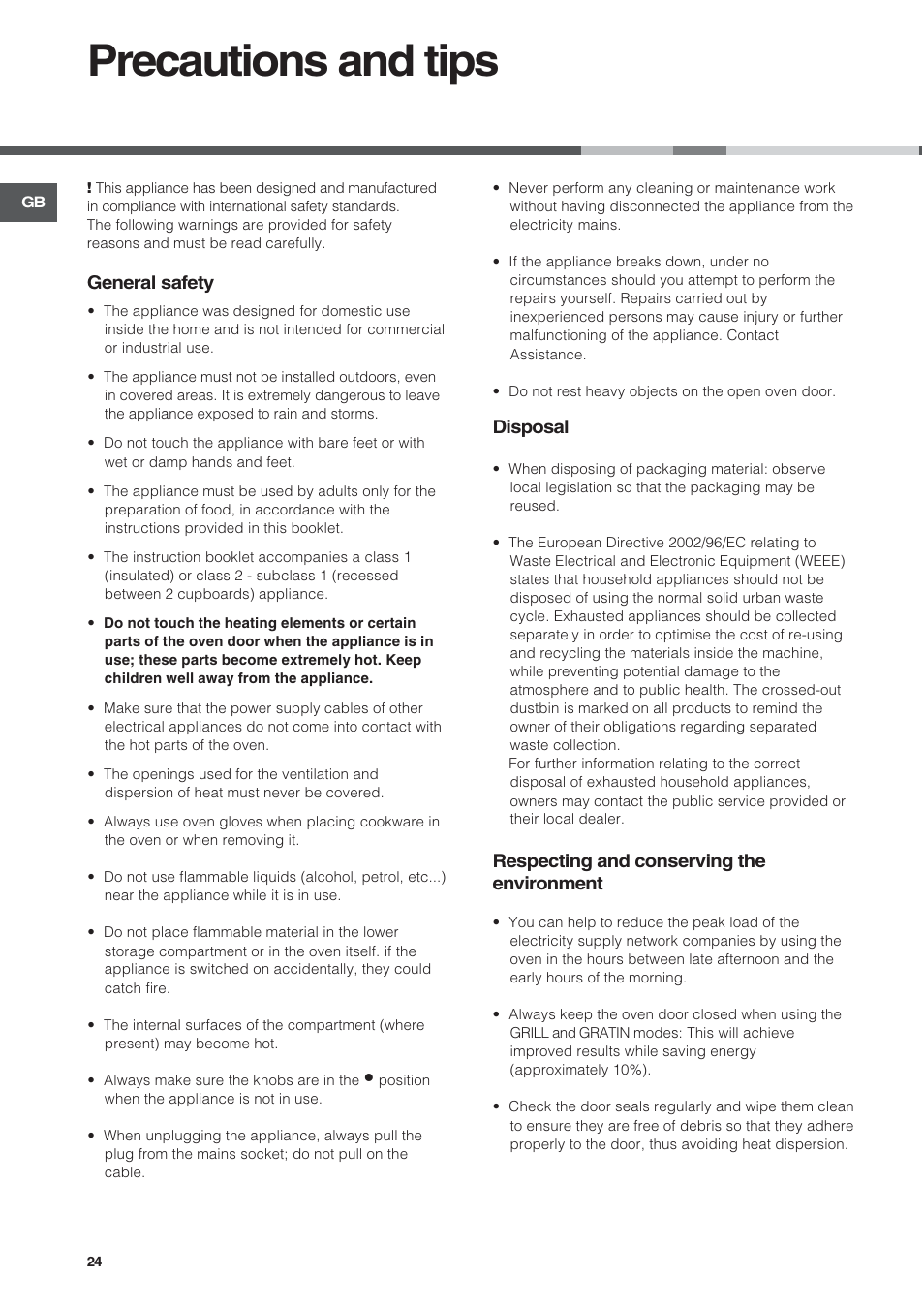 Precautions and tips | Hotpoint Ariston CX 65 SP4 R/HA User Manual | Page 24 / 52