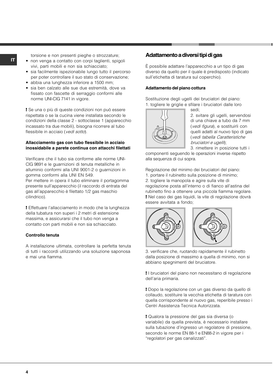 Adattamento a diversi tipi di gas | Hotpoint Ariston CX 65 SP4 R/HA User Manual | Page 4 / 52