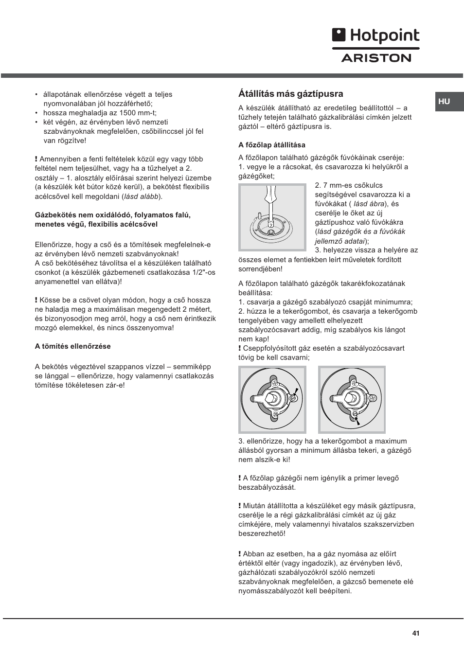 Átállítás más gáztípusra | Hotpoint Ariston CX 65 SP4 R/HA User Manual | Page 41 / 52