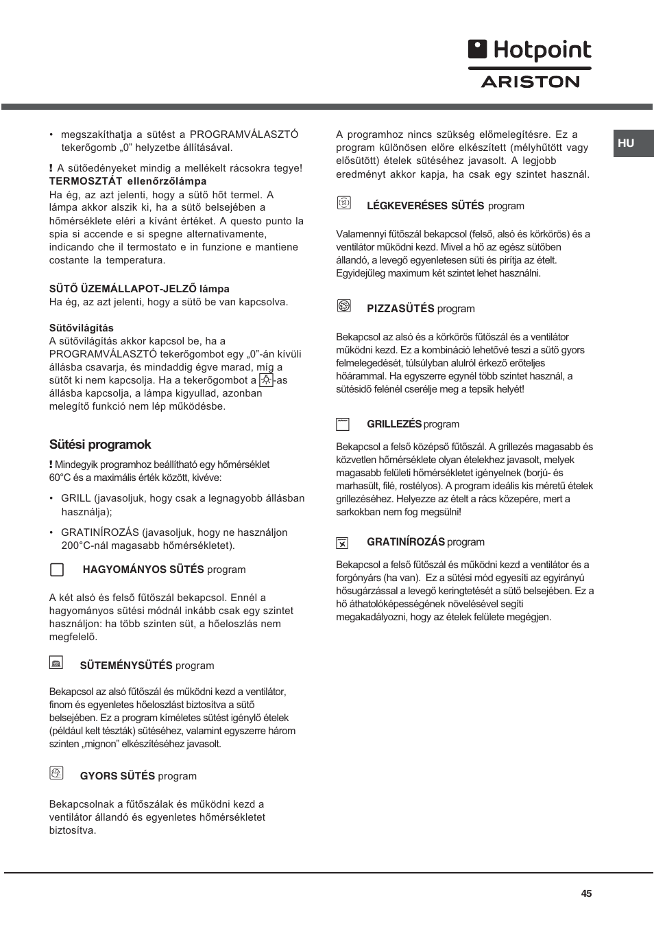 Hotpoint Ariston CX 65 SP4 R/HA User Manual | Page 45 / 52