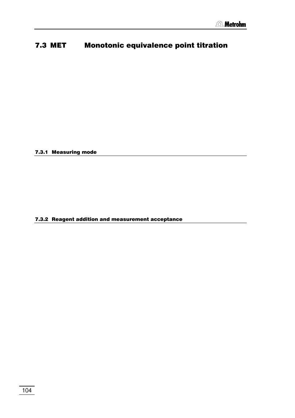 3 met monotonic equivalence point titration | Metrohm 796 Titroprocessor User Manual | Page 110 / 312