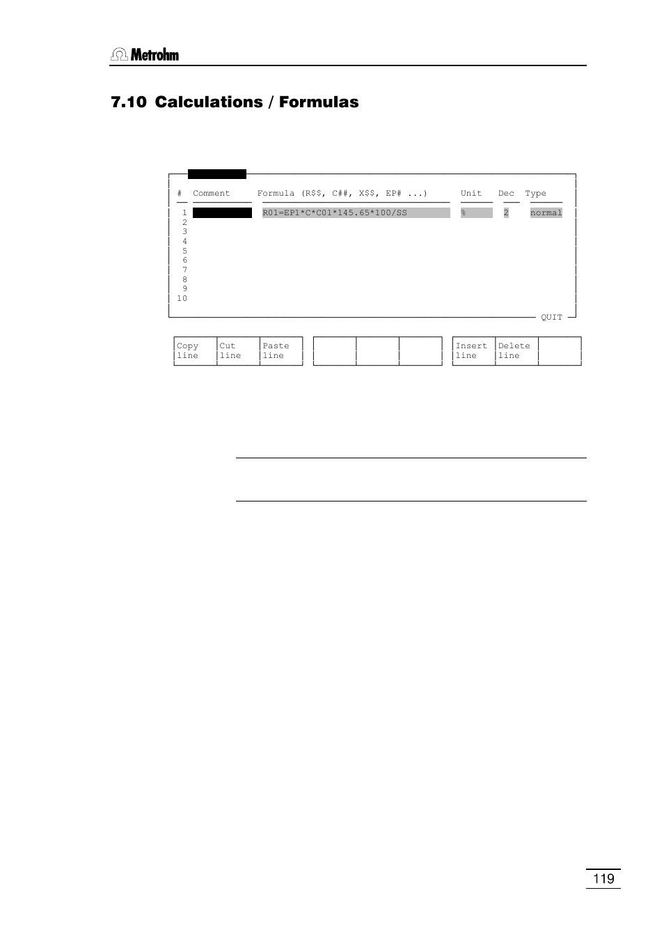 10 calculations / formulas | Metrohm 796 Titroprocessor User Manual | Page 125 / 312